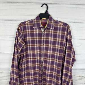 M VISCONTI UOOMO MENS SHIRT BURGUNDY YELLOW PURPLE PLAID PAISLEY DAMASK M